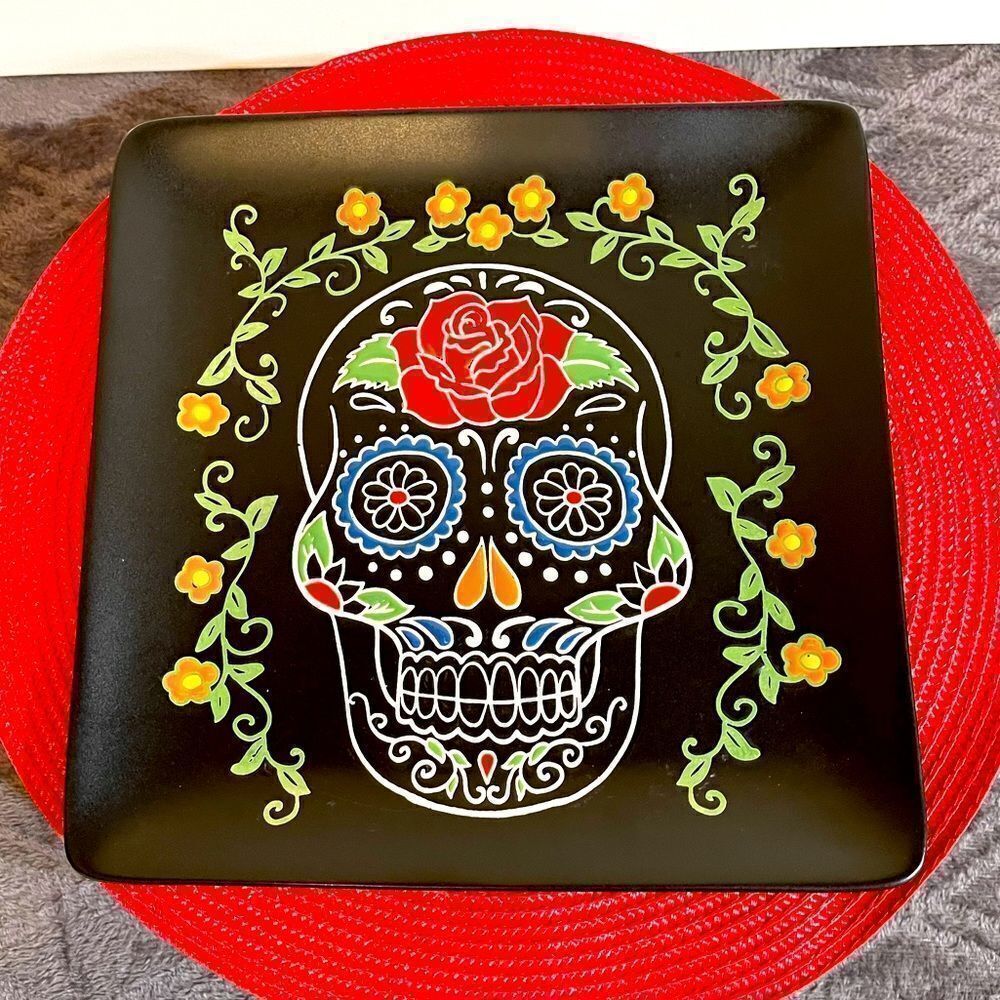 Calvin Sugar Skull Stoneware plate NWT